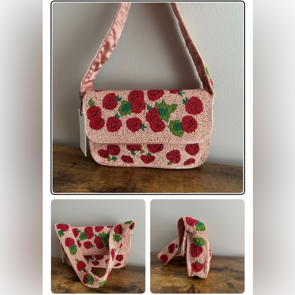 Strawberry beaded Embroidered Women's Bag - Pink and Red